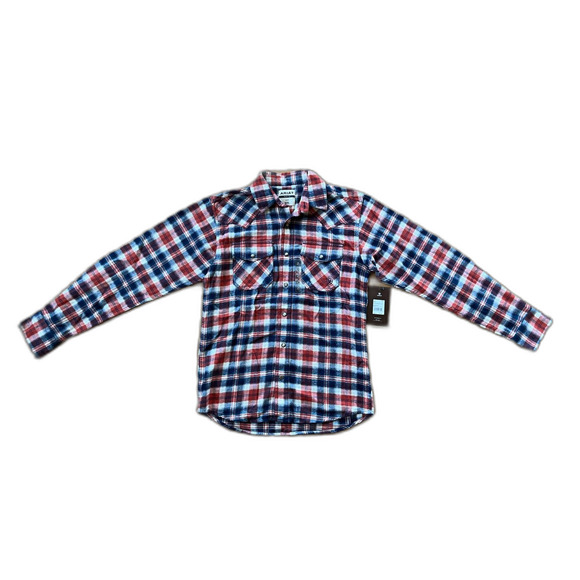 NWT ARIAT Red Blue Plaid Long Sleeve Retro Fit Pearl Snap Button Shirt Mens Sz S - Picture 2 of 9